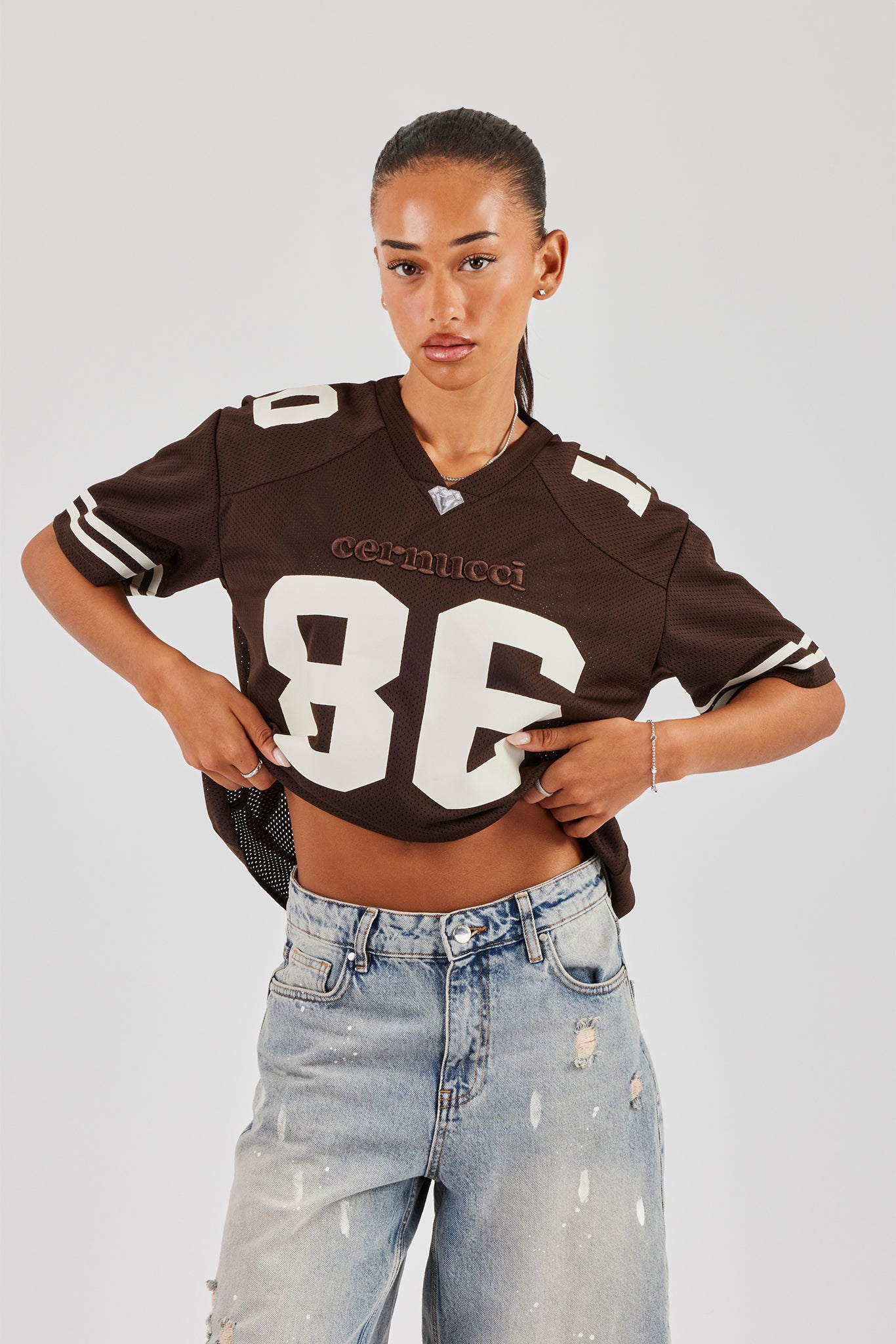 Varsity 86 Mesh Football Top - Chocolate | Womens Tees & Vests