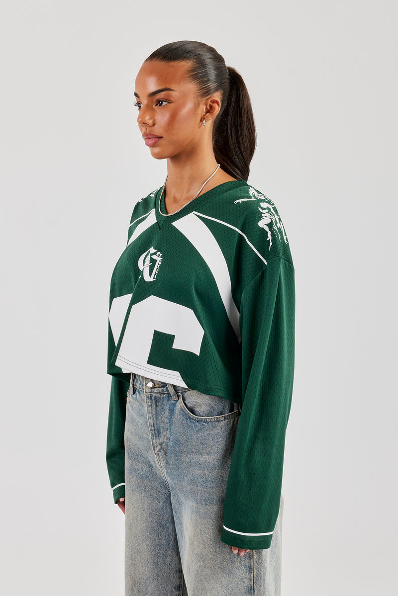 Mesh Cropped 86 Langarm-Top - Waldgrün