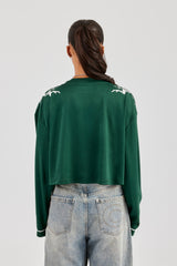 Mesh Cropped 86 Langarm-Top - Waldgrün