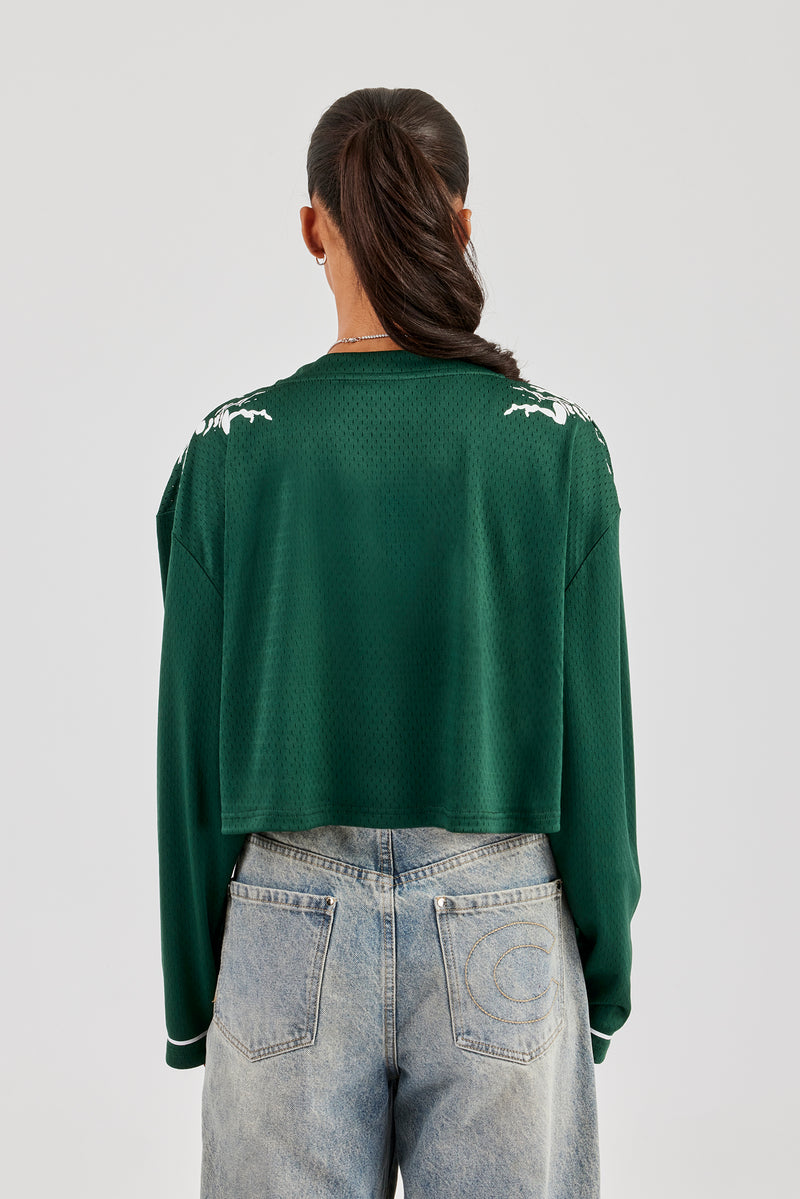 Mesh Cropped 86 Langarm-Top - Waldgrün