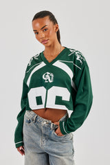 Mesh Cropped 86 Langarm-Top - Waldgrün