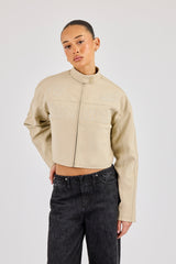 Suede Applique Moto Jacket - Beige