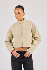 Suede Applique Moto Jacket - Beige