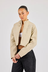 Suede Applique Moto Jacket - Beige