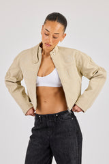 Suede Applique Moto Jacket - Beige