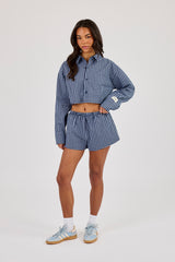 Cropped Check Shirt & Short - Navy
