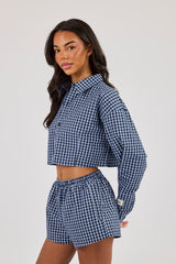 Cropped Check Shirt - Navy
