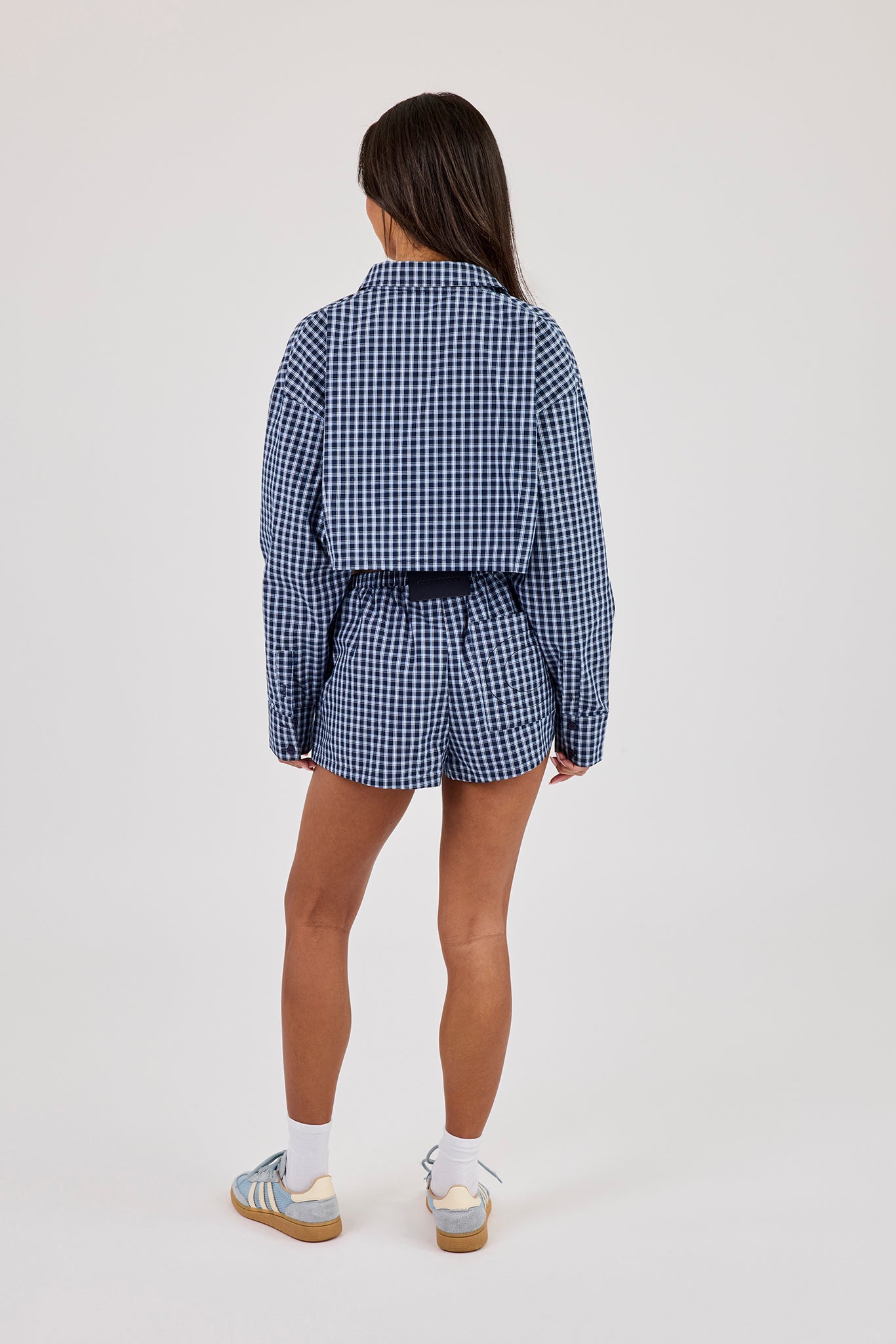 Cropped Check Shirt & Short - Navy