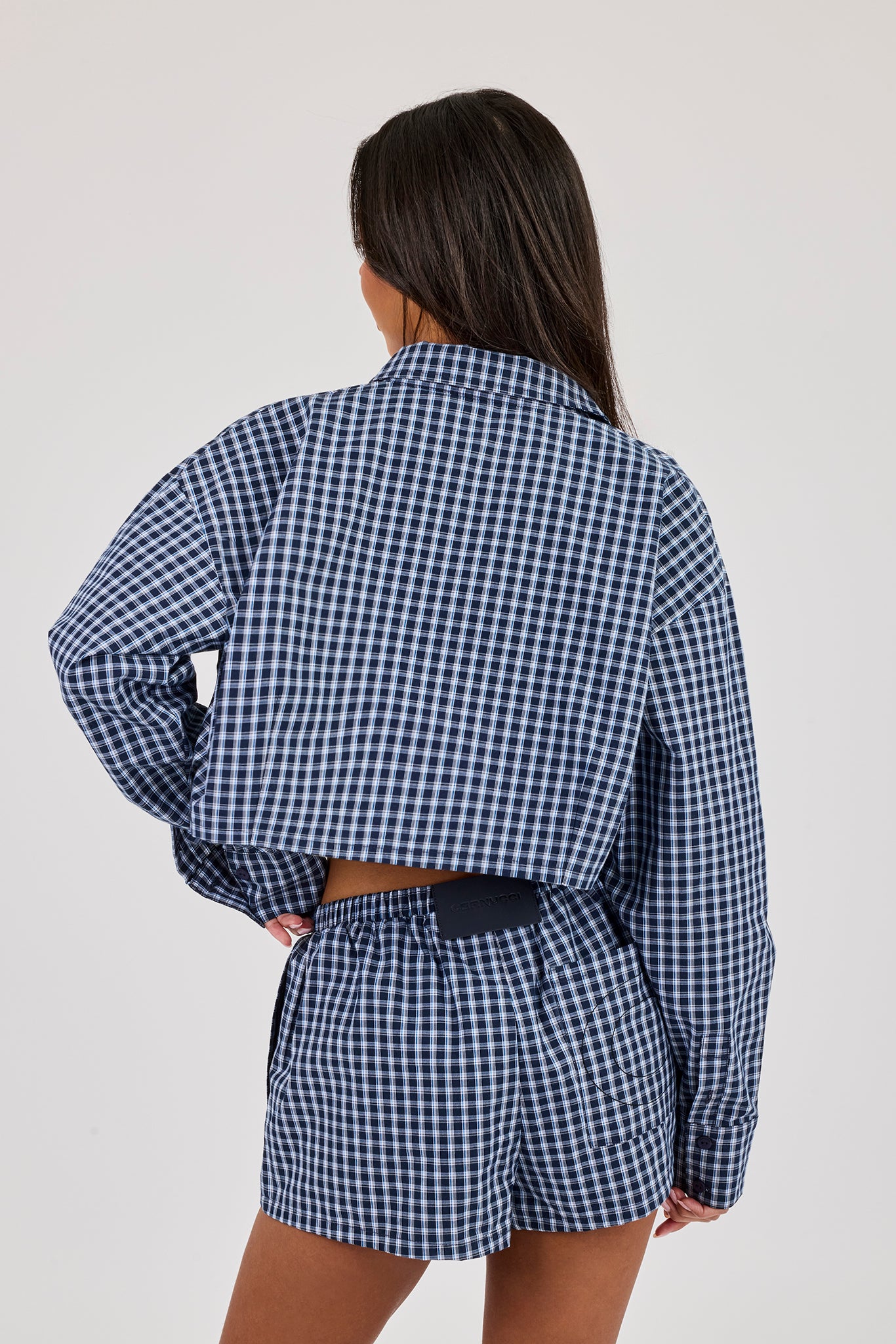 Cropped Check Shirt - Navy | Womens Shirts | Shop Plain Shirts at