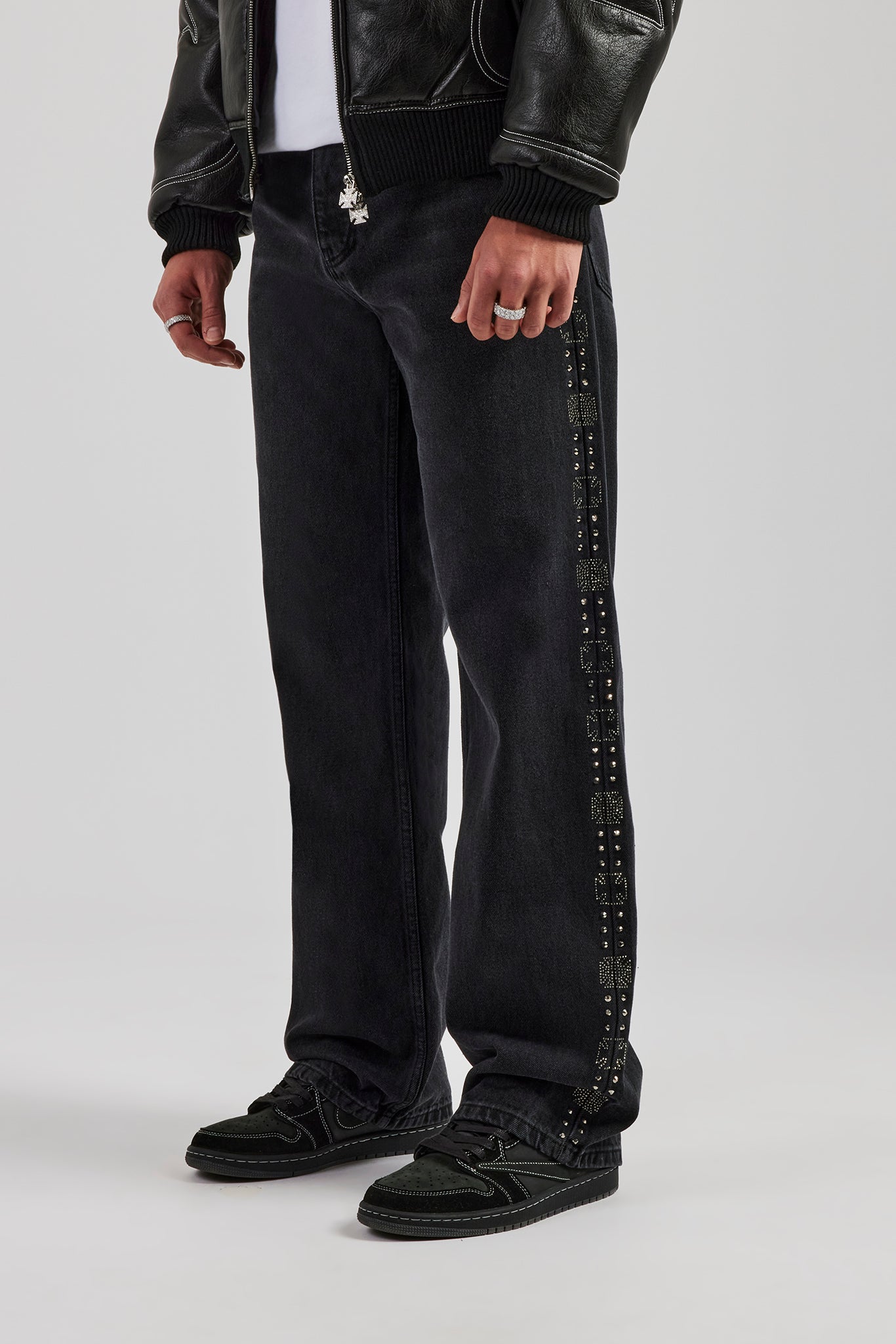 Embellished Relaxed Fit Jean - Washed Black | Mens Denim | Shop