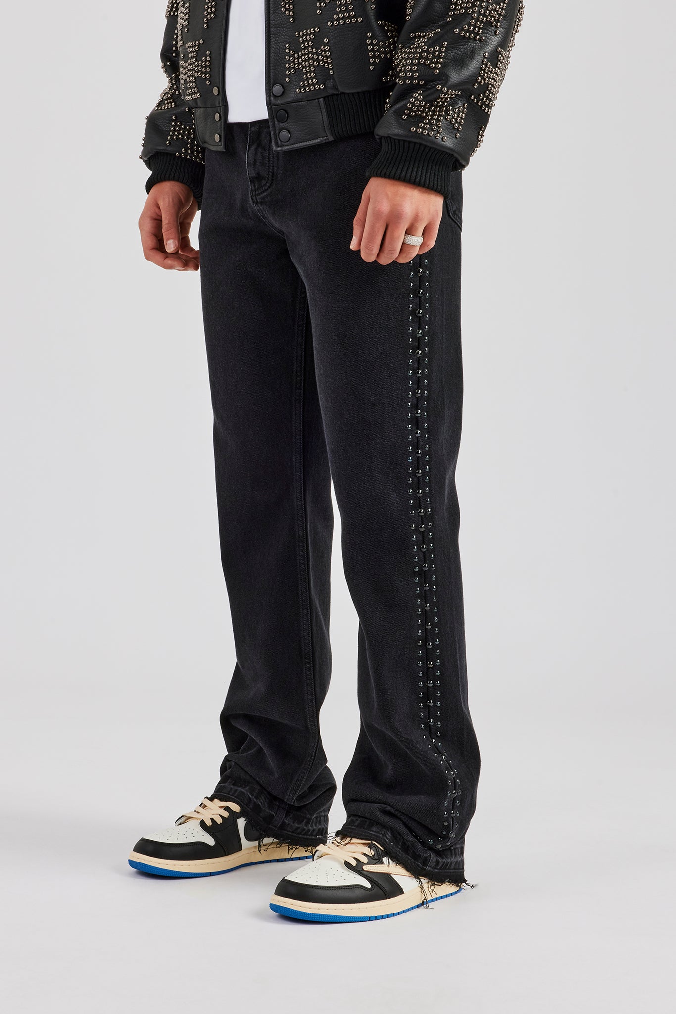 Stacked Leg Studded Denim Jean