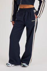 Pinstripe Taping Wide Leg Track Pant - Navy Blue