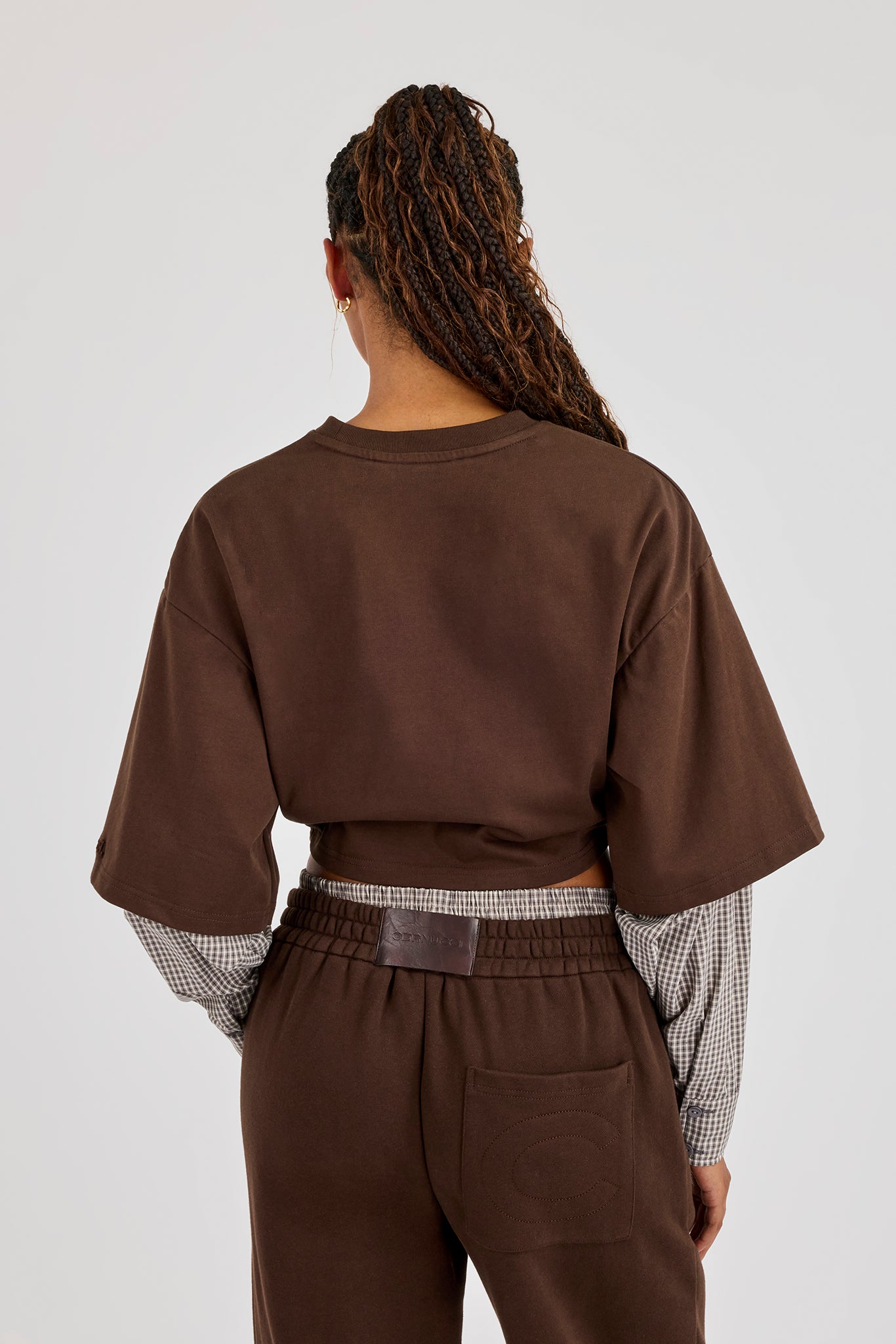 Cropped Oversized T-Shirt With Layered Shirt - Chocolate