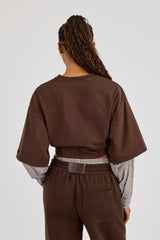 Cropped Oversized T-Shirt With Layered Shirt - Chocolate