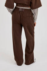 Faux Check Waistband Wide Leg Jogger - Chocolate