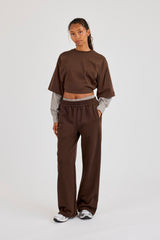 Cropped Oversized T-Shirt With Layered Shirt - Chocolate