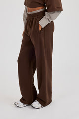 Faux Check Waistband Wide Leg Jogger - Chocolate