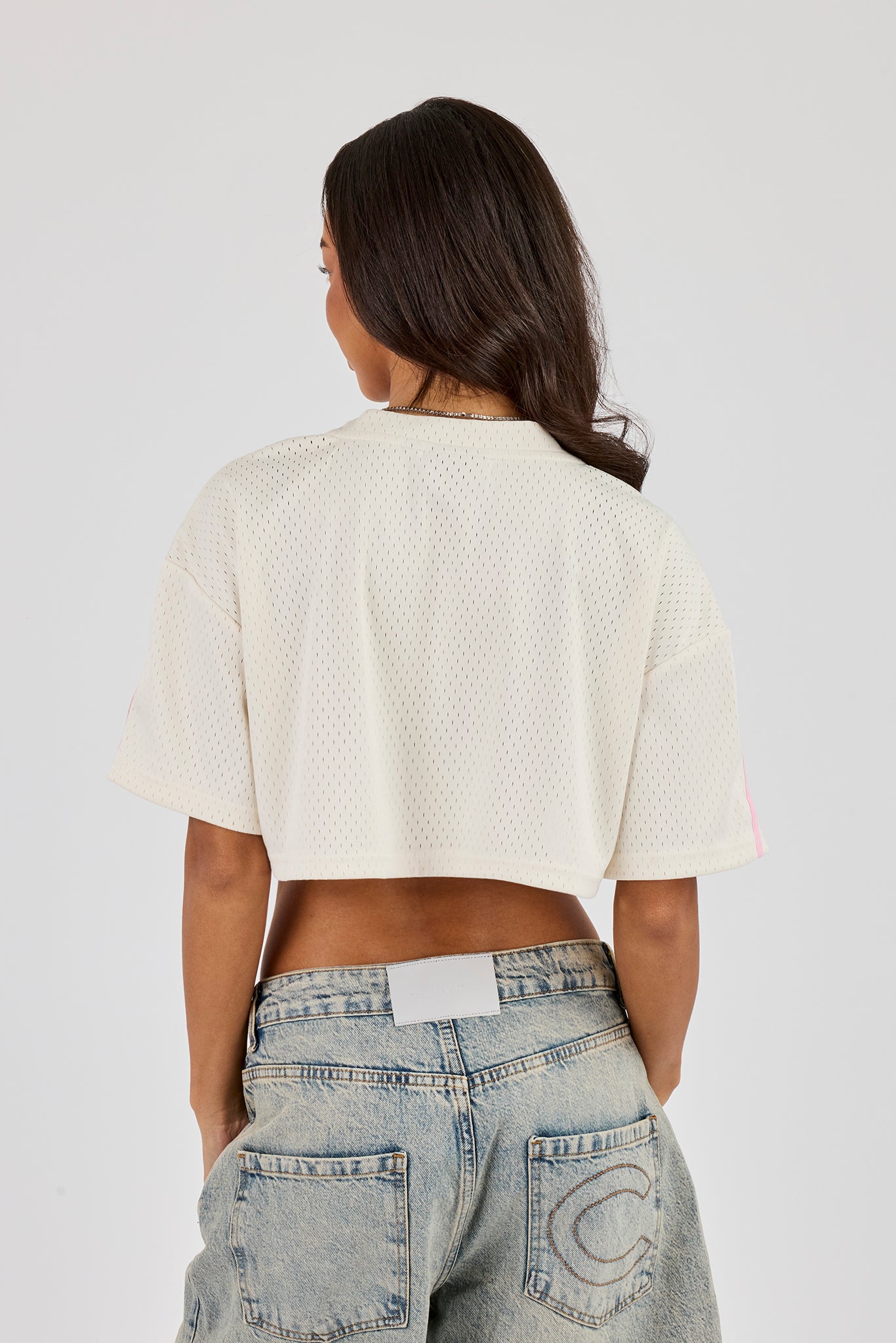 Cernucci 86 Mesh Super Cropped T-Shirt - Off White | Womens Tees