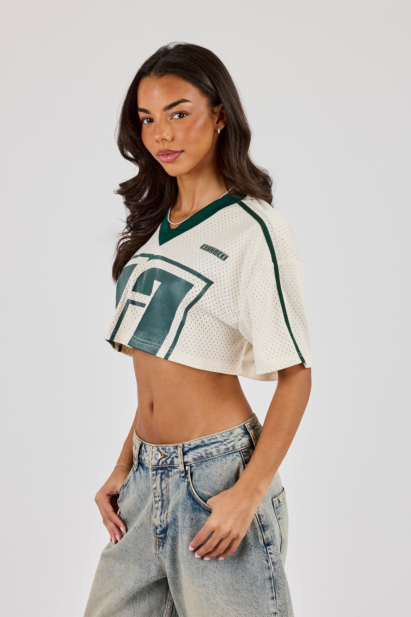 Diamond Bets Mesh Super Cropped T-Shirt - Off White