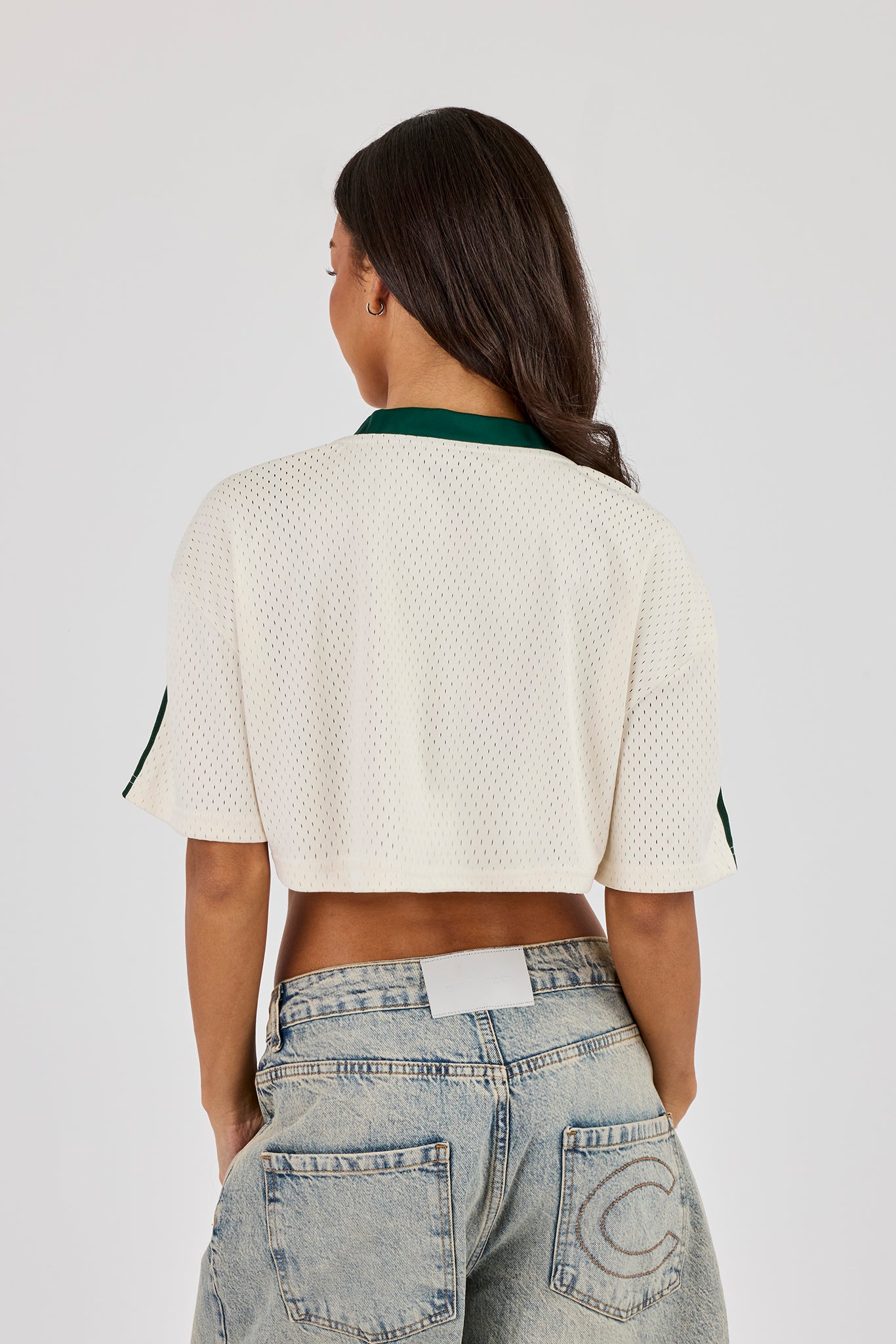 Diamond Bets Mesh Super Cropped T-Shirt - Off White
