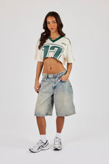 Diamond Bets Mesh Super Cropped T-Shirt - Off White