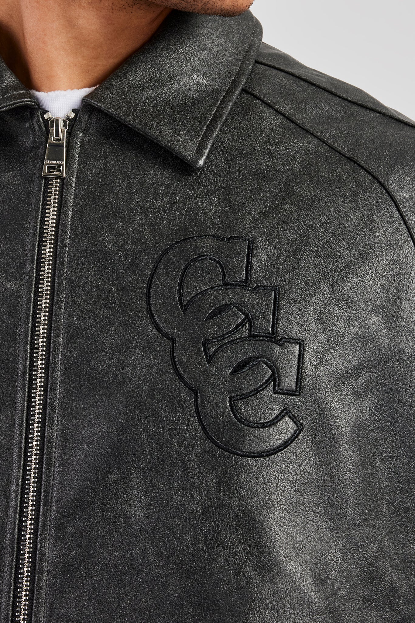 Vintage Washed PU Harrington Bomberjacke - Grau 