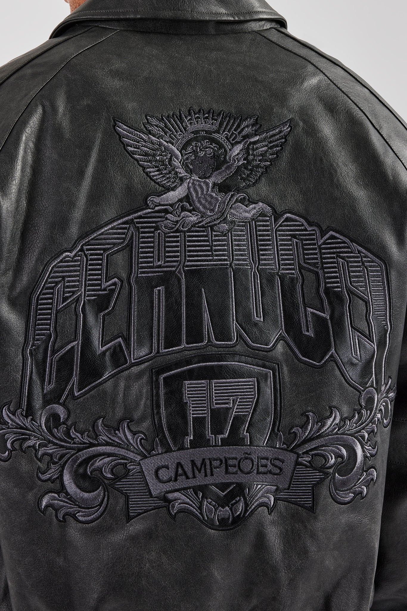 Vintage Washed Leather Harrington Bomber Jacket - Grey | Mens