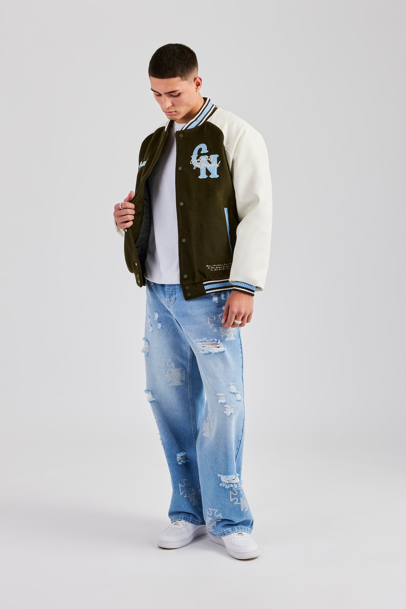 Oversized CN Applique Bomber Jacket - Green