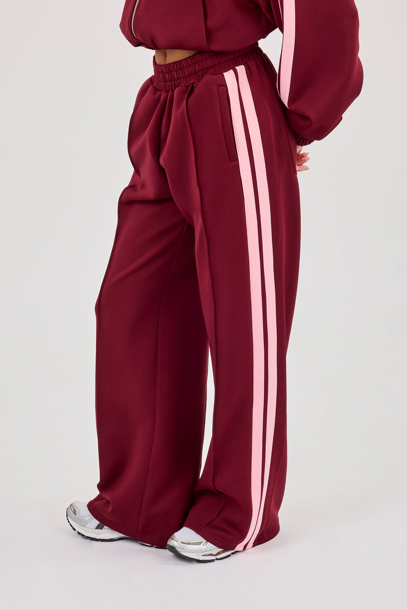 Pink Taping Wide Leg Track Pant - Burgundy