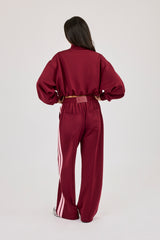 Pink Taping Cropped Funnel Neck Jacket & Wide Leg Track Pant - Burgundy