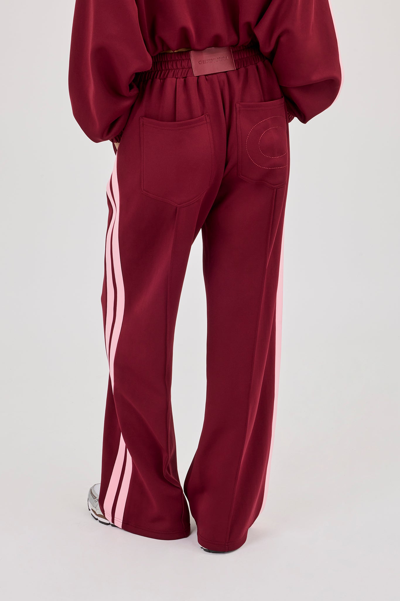 Pink Taping Wide Leg Track Pant - Burgundy
