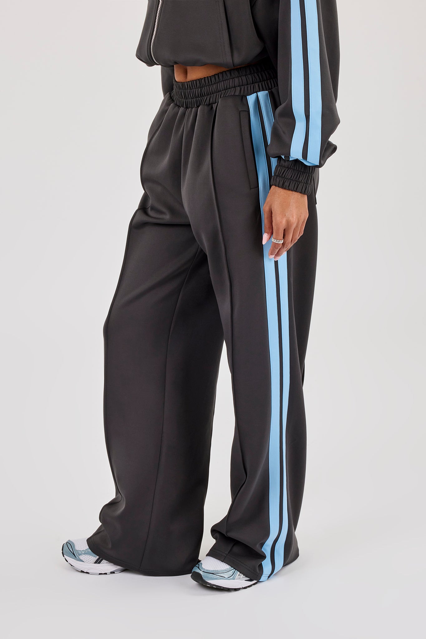 Blue Taping Wide Leg Track Pant - Charcoal