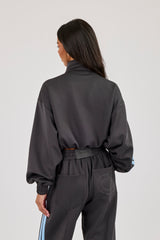 Blue Taping Cropped Funnel Neck Jacket - Charcoal