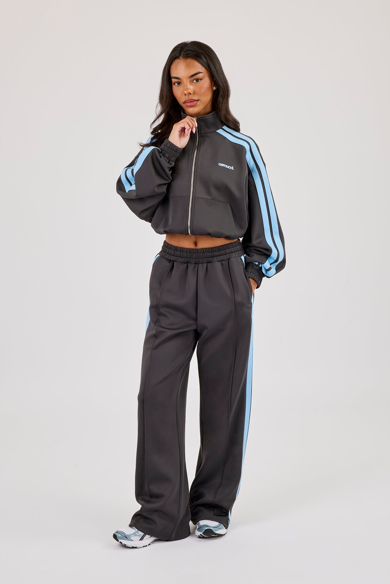 Blue Taping Wide Leg Track Pant - Charcoal