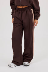 Mocha Taping Wide Leg Track Pant - Chocolate