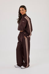 Mocha Taping Cropped Funnel Neck Jacket & Wide Leg Track Pant- Chocolate