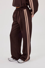 Mocha Taping Wide Leg Track Pant - Chocolate