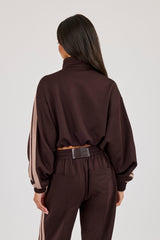 Mocha Taping Cropped Funnel Neck Jacket - Chocolate