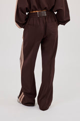 Mocha Taping Wide Leg Track Pant - Chocolate