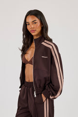 Mocha Taping Cropped Funnel Neck Jacket - Chocolate