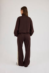 Logo Embroidered Funnel Neck Zip Through Track Jacket & Butter Yellow Taping Wide Leg Track Pants - Chocolate