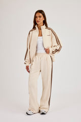 Logo Embroidered Funnel Neck Zip Through Track Jacket - Off White