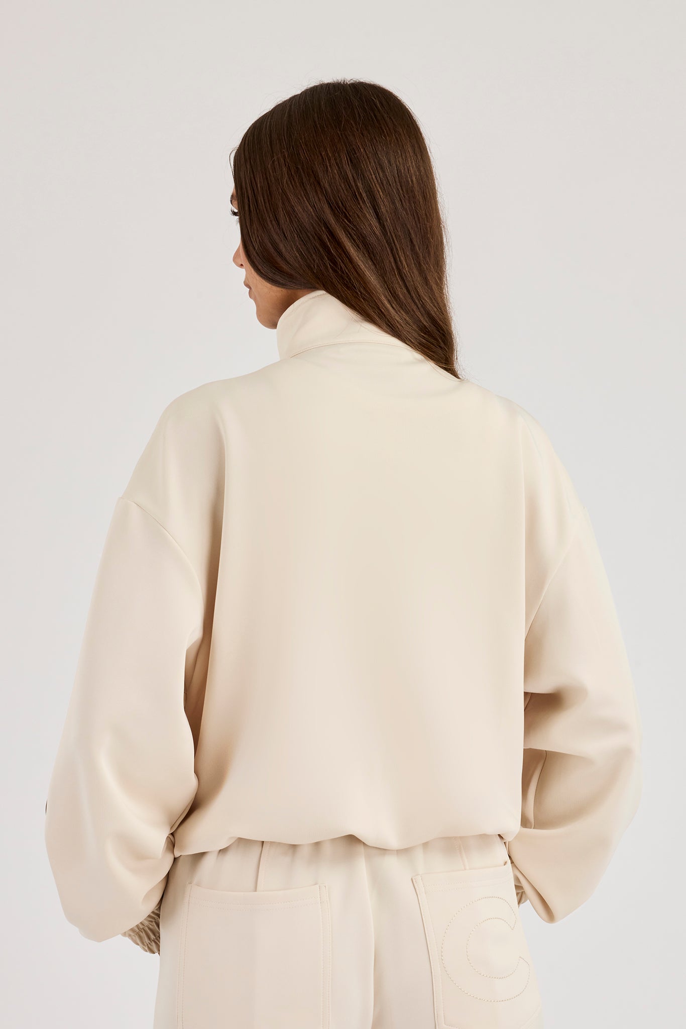 Logo Embroidered Funnel Neck Zip Through Track Jacket - Off White