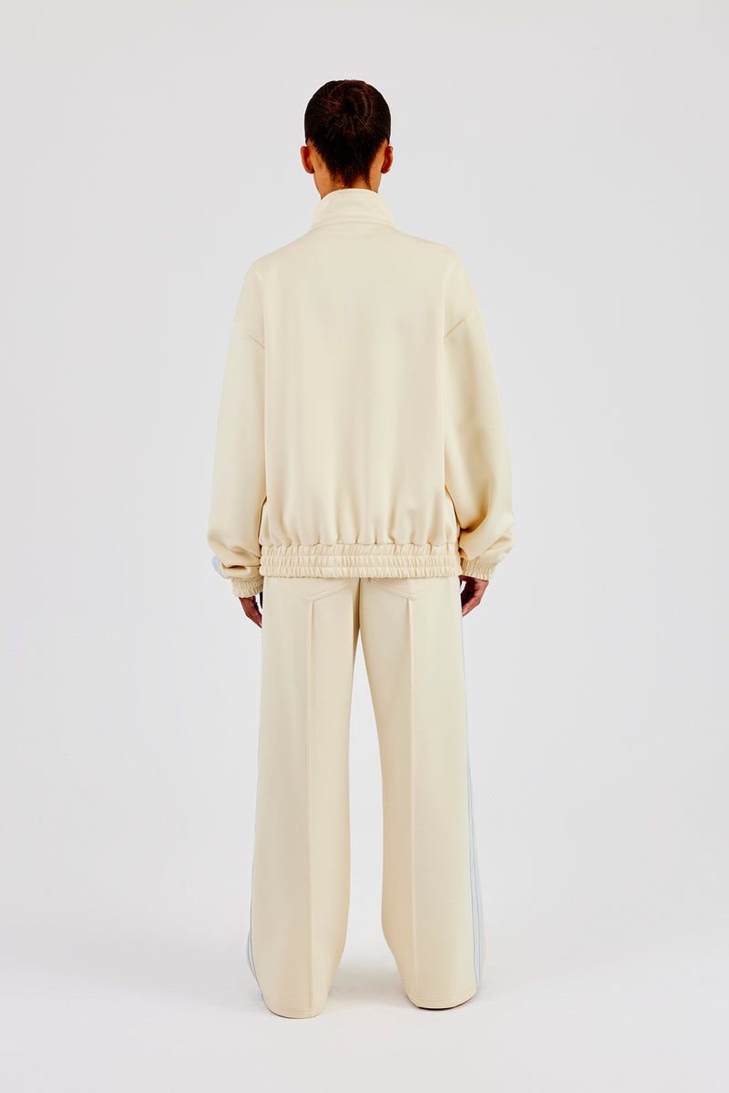 Funnel Neck Taping Zip Through Track Jacket & Wide Leg Pant - Butter Yellow