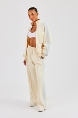 Funnel Neck Taping Zip Through Track Jacket & Wide Leg Pant - Butter Yellow