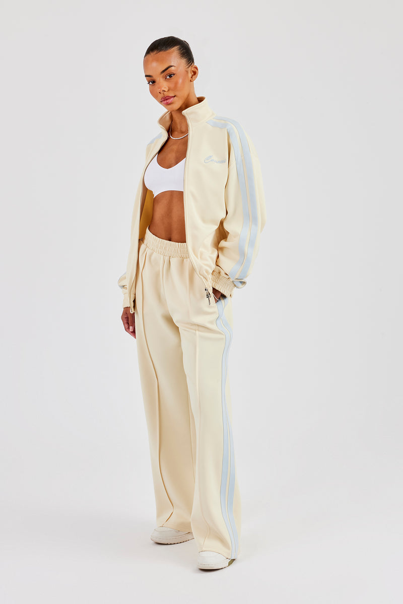 Funnel Neck Taping Zip Through Track Jacket & Wide Leg Pant - Butter Yellow