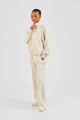 Funnel Neck Taping Zip Through Track Jacket & Wide Leg Pant - Butter Yellow