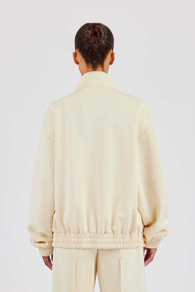 Funnel Neck Taping Zip Through Track Jacket - Butter Yellow