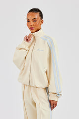 Funnel Neck Taping Zip Through Track Jacket - Butter Yellow