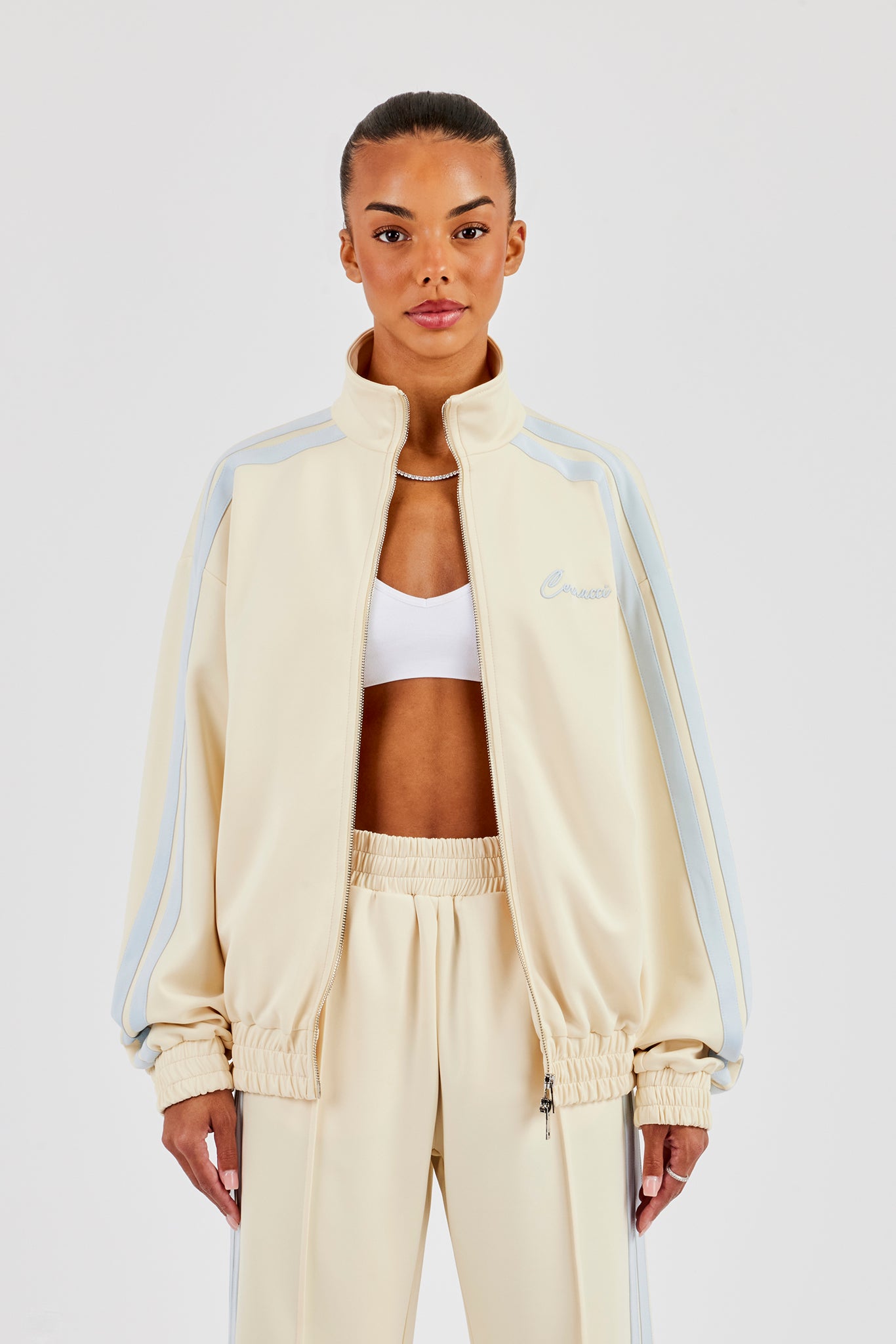 Funnel Neck Taping Zip Through Track Jacket - Butter Yellow